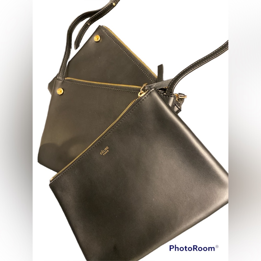 Celine Leather Trio Shoulder Bag -Black